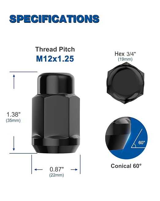 GAsupply M12x1.25 Lug Nuts, Closed End Bulge Acorn Chrome Lug Nuts Cone Seat 1.38" 35mm Tall 3/4" 19mm Hex, 20 Pack