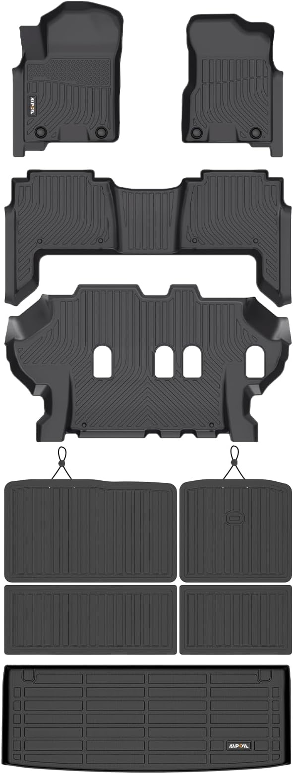 AIPOIL® Floor Floor Mats & Cargo Liner & Seatback Cargo Set for 2019-2024 Nissan Armada & Infiniti QX80 (8 Seats, Not Fit 7 Seats) All Weather TPE Car Full Set Floor Liners Custom Accessories - Black