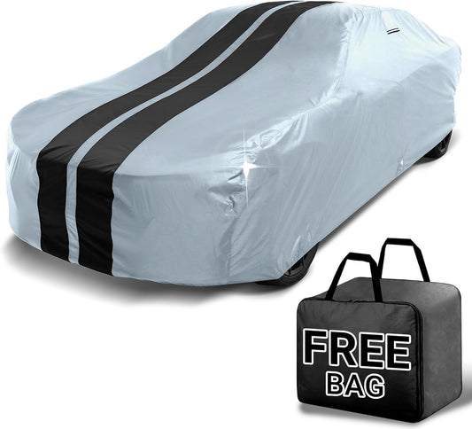 iCarCover Custom Car Cover for Buick Reatta (1988-1991) Waterproof All-Weather Rain Snow UV Sun Protector Full Exterior Indoor Outdoor Car Cover (Stripe - Gray/Black)