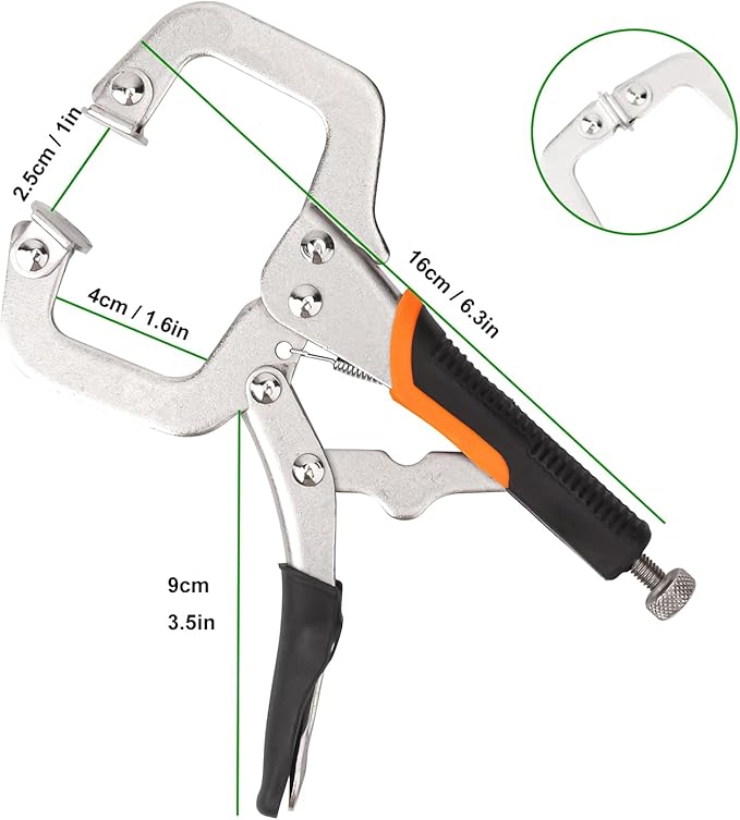 5 Pack 6 Inch C-Clamp Locking Pliers with Rubber Handle, C-Clamps Face, 6 Inch Heavy Duty C Clamp Locking Pliers for Woodworking and Home Improvement