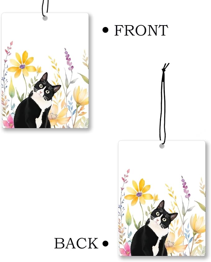 Floral Tuxedo Cat Car Air Freshener 4 Pcs, Black and White Cat Flower Hanging Scents Air Freshener for Women Girls Gifts, Cute Kitten Scented Car Accessories Decor for Room Closet Drawer