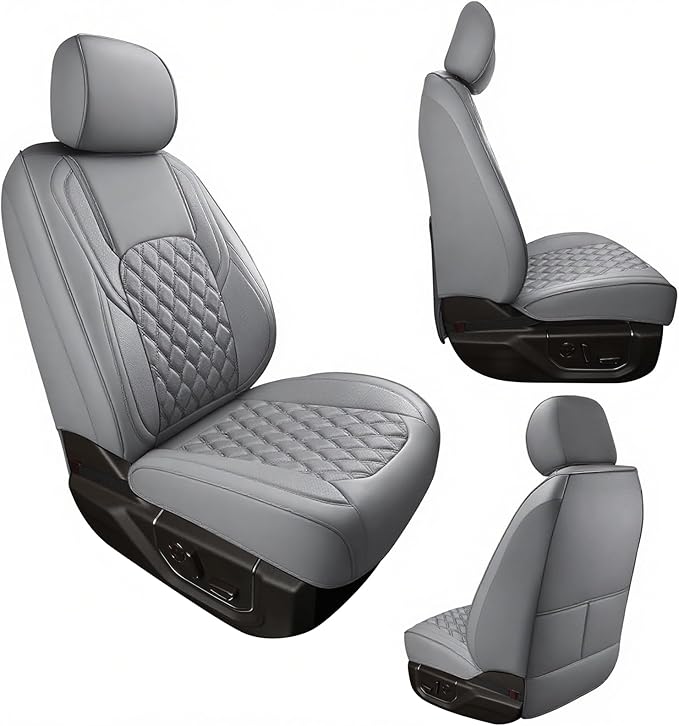 Huidasource Ford Gray Seat Covers, Car Seat Cushion Cover Fit for 2015-2025 Ford F150 SuperCrew & 2017-2025 F250 F350 F450 Super Duty Crew Cab XL XLT Lariat King Ranch Platinum (Full Set/Gray)
