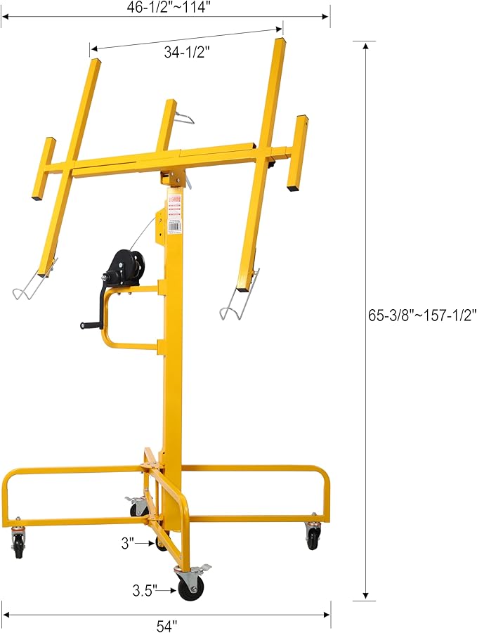 13FT Drywall Lift Sheetrock Lift, 150LBS Drywall Lift Panel Hoist with 4 Lockable Wheels for Ceiling, Drywall Rolling Lifter Panel, Drywall Jack Lift for Home & Commercial Use, Yellow