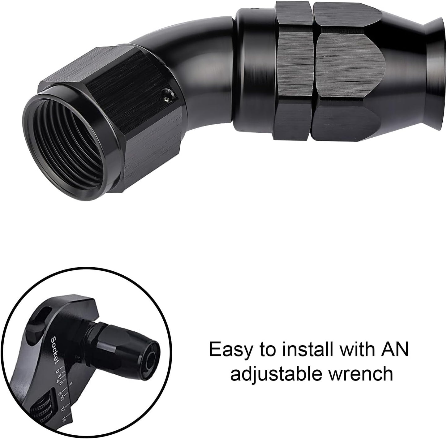 EVIL ENERGY 8AN 45 Degree PTFE One Piece Full Flow End Hose Fitting Aluminum Black