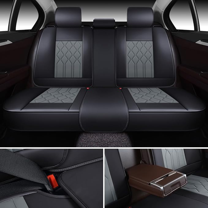 OASIS AUTO Car Seat Covers Full Set Premium Waterproof Faux Leather Cushion Universal Accessories Fit SUV Truck Sedan Automotive Vehicle Auto Interior Protector (OS010-Gray)