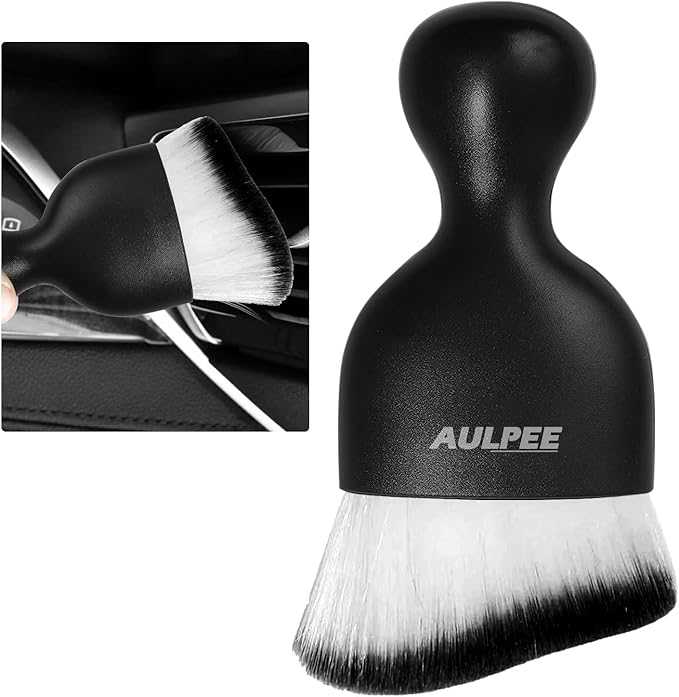 Alupee Car Detailing Brush, Curved Soft Bristles Auto Removal Dust Collectors, Universal Vehicle Dashboard, Air Conditioner Vents etc RV Interior Cleaning Tool Accessories (Black-Black/White)