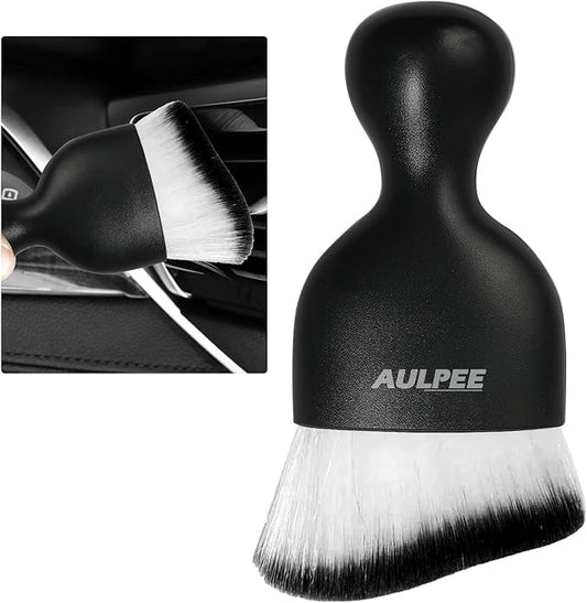 Alupee Car Detailing Brush, Curved Soft Bristles Auto Removal Dust Collectors, Universal Vehicle Dashboard, Air Conditioner Vents etc RV Interior Cleaning Tool Accessories (Black-Black/White)