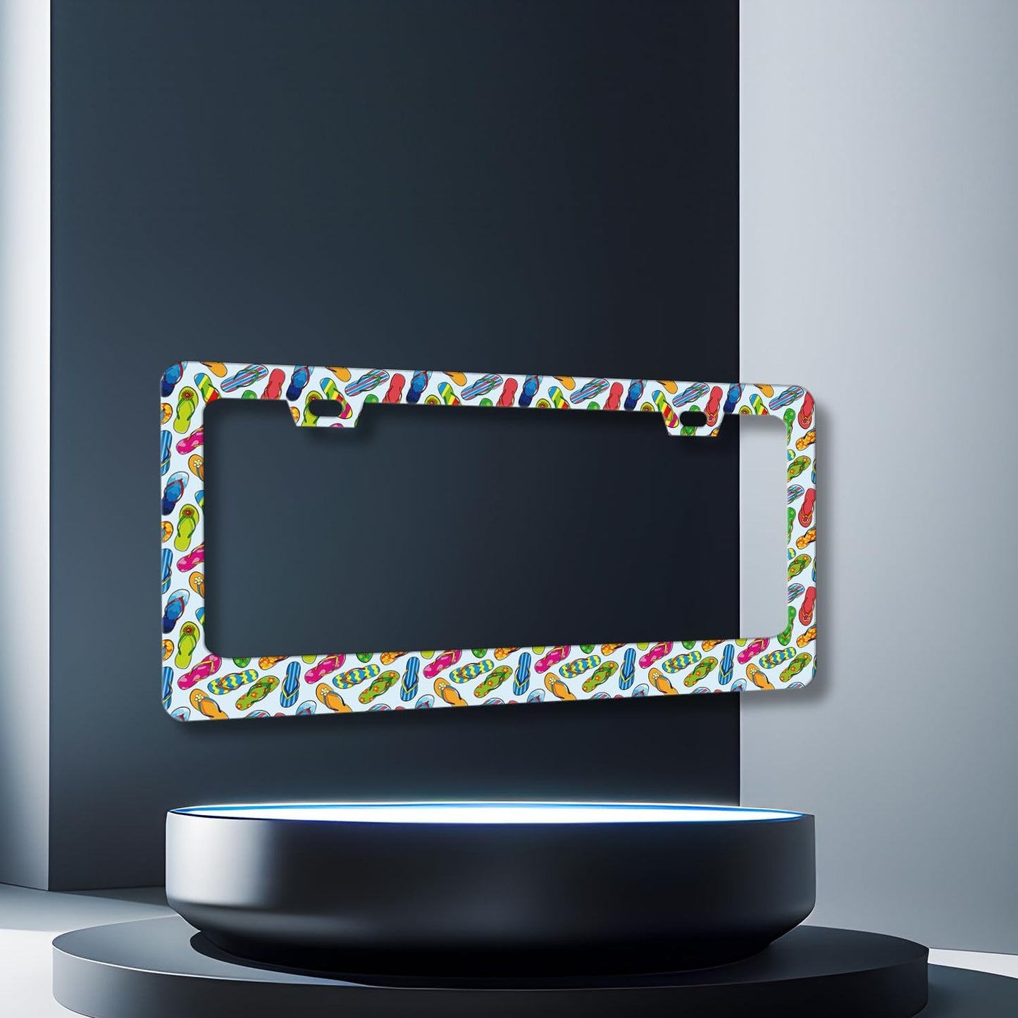 Flip Flops License Plate Frame Beach License Plate Holder Stainless Steel Colorful License Plate Car Accessory Funny License Plate Decoration Men Women Size 12.2" x 6.2" with Screws