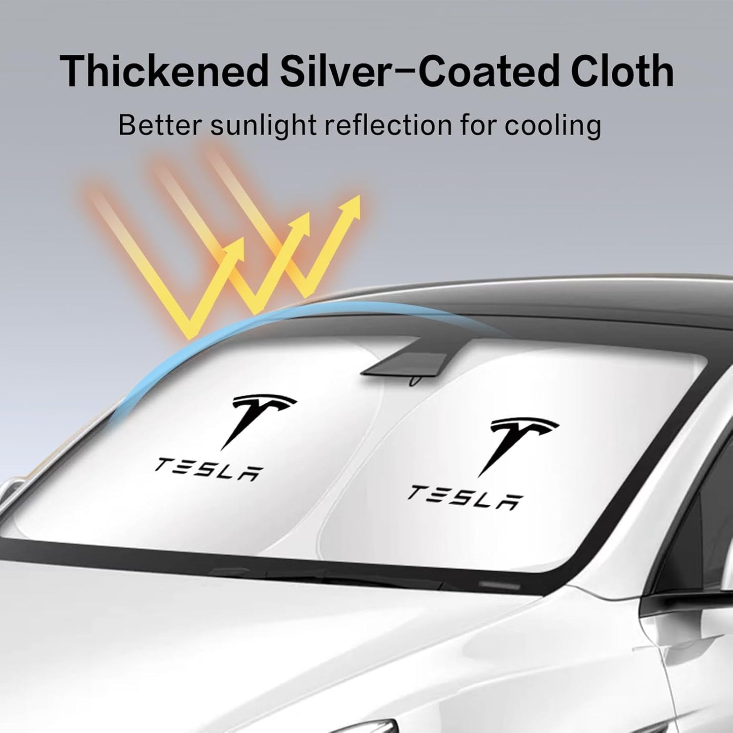 300T Sunshade for Tesla Model Y Model 3, Car Accessories 2025 for Tesla, Front Window Sunshade with Organizer Bag, Gifts for Tesla Owners (Black)