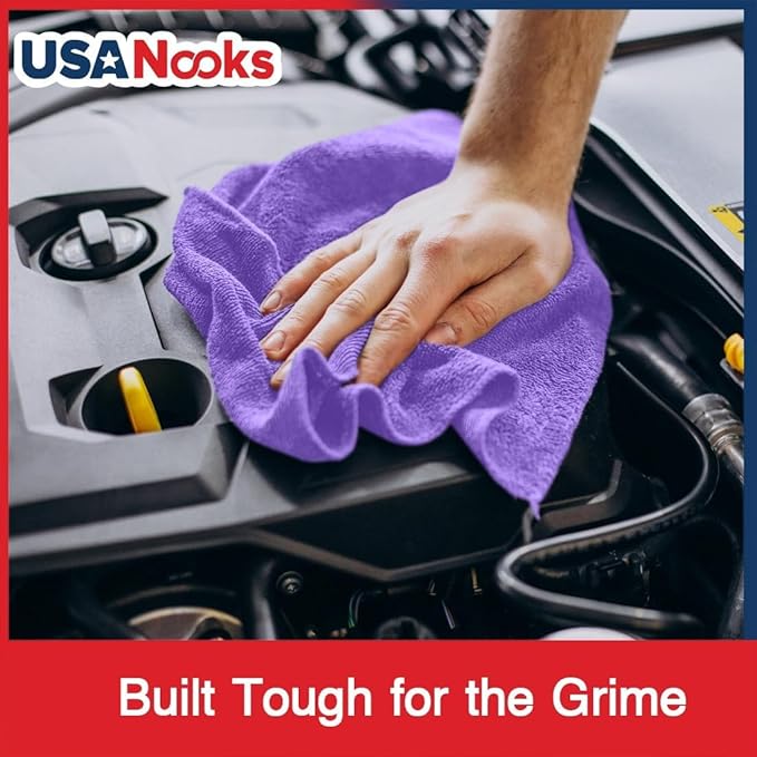 USANOOKS Microfiber Cleaning Cloth - 1200 Washes, Ultra Absorbent Towels Grip Root Weave Grime - 12pack - Purple