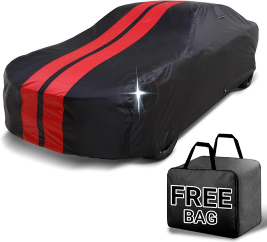 iCarCover Custom Car Cover for Chevy Styleline Special (1949-1952) Waterproof All Weather Rain Snow UV Sun Protector Full Exterior Indoor Outdoor Car Cover (Stripe - Black/Red)