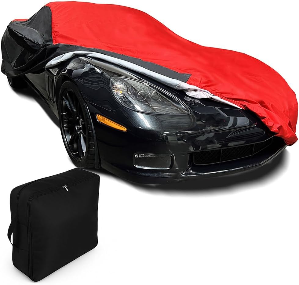 C6 Corvette Car Cover - Custom Fit Outdoor/Indoor UV & Rain Protection - Ultraguard Plus 300 Denier High End for 2005-2013 C6, Grand Sport, ZR1, Z06 Corvettes (Red/Black)