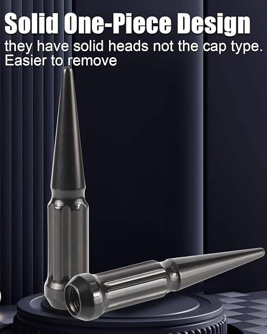 GAsupply 1/2-20 Spike Lug Nuts Black 20pcs, 1/2 x 20 Locking Spiked Lug Nut Spline 4.4" Tall, Closed End Bulge Acorn 60 Degree Cone/Conical Seat