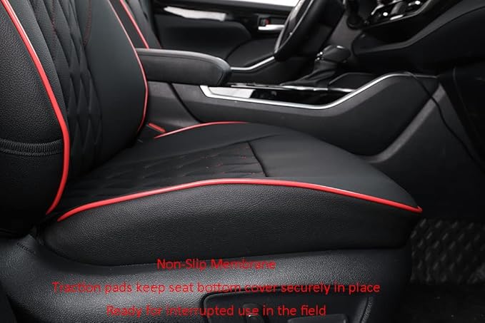 EKR Highlander Seat Covers for Toyota Highlander 2020 2021 2022 2023 2024 2025 2026,2nd Row Captain Chairs,Leather Car Seat Cover Full Set for Trucks SUV-Faux Leather(Black with Red Trim)