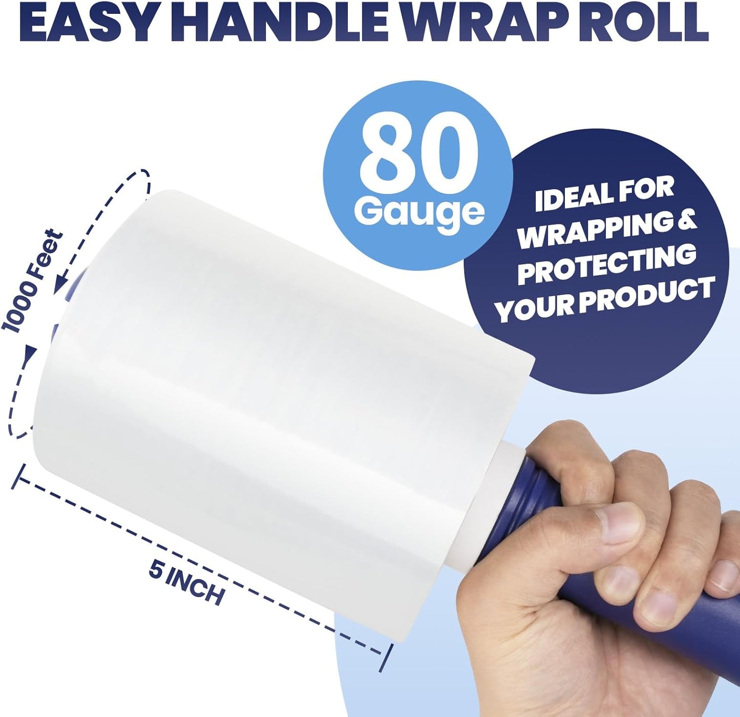 ADHES Mini Hand Stretch Wrap Film, 5 Inch x 1000 Feet, 4-Pack 80 Gauge Industrial Strength Stretch Film, Shrink Wrap Roll for Packing, Pallet Wrap, Furniture Wrapping Moving & Protection