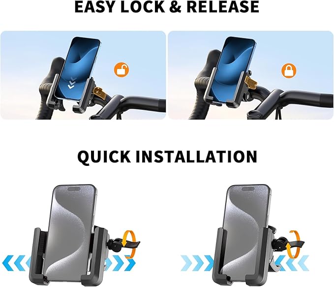 Motorcycle-Phone-Mount & Bike Phone Holder - Durable Phone Holder for Bike and Motorcycle, Bicycle Phone Mount, Fits All Smartphones (Black)