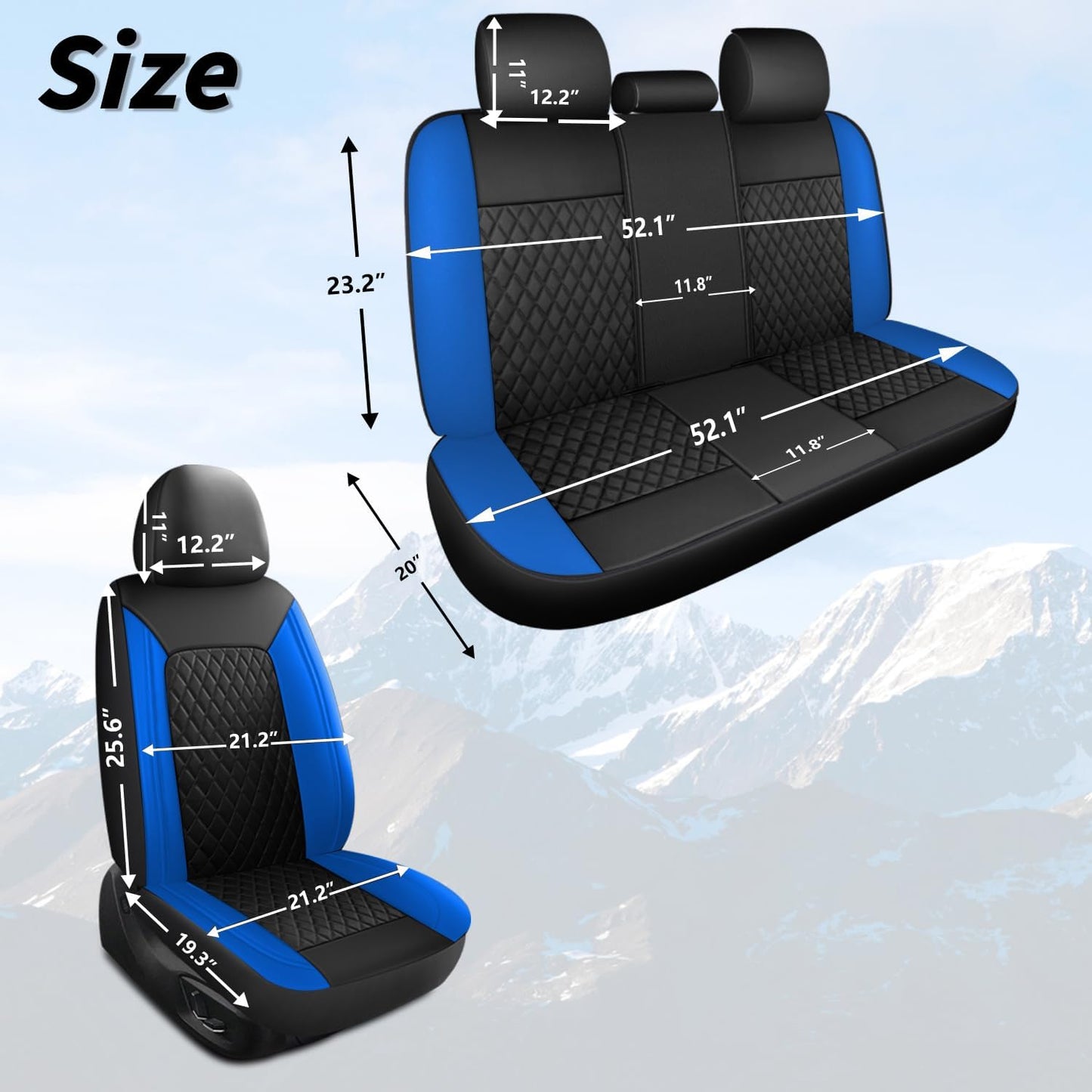 Blue Car Seat Covers,Breathable and Waterproof Seat Cover Full Set,PU Premium Universal Fit Automotive Airbag Compatible for Cars Sedans SUVs Vans and Trucks(Full Seat,Black+Blue,N1)