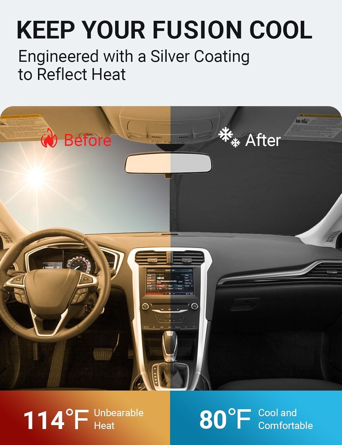 Proadsy Front Windshield Sun Shade Foldable Sunshade Protector Custom Fit 2013-2021 Ford Fusion Sedan Accessories 2025 Upgrade