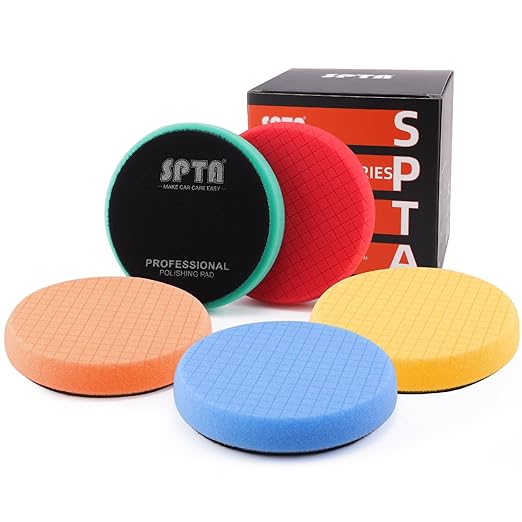Buffing Polishing Pads, SPTA 5Pcs 4.5 Inch Face for 4 Inch 100mm Backing Plate Mix Cutting force Buffing Pads Cutting Polishing Pad Kit For Car Buffer Polisher Compounding,Polishing, Waxing-FPTFS4-MIX