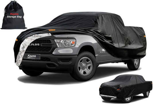 Kayme Truck Cover Custom Fit Dodge Ram 1500(2002-2025) Regular Cab Short Bed. Full Exterior Heavy Duty Outdoor Pickup Truck Car Cover Waterproof All Weather.Car Tarp for Wind Sun Dust Protection.Black