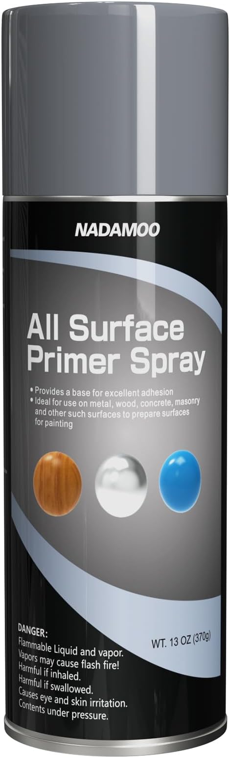 NADAMOO All Surface Primer Spray, One-Part Epoxy Primer Matte Gray, 1 Can, Enhance Adhesion for Multi Surface - Porcelain, Glass, Metal, Plastic, Wood