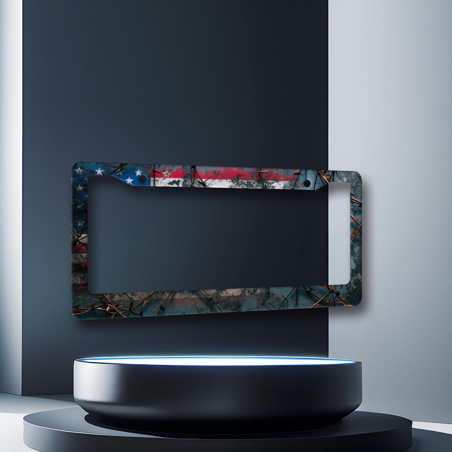 American Flag License Plate Frame Patriotic USA License Plate Holder Stainless Steel Funny Design with 2 Holes and Screws 12.3" x 6.3"