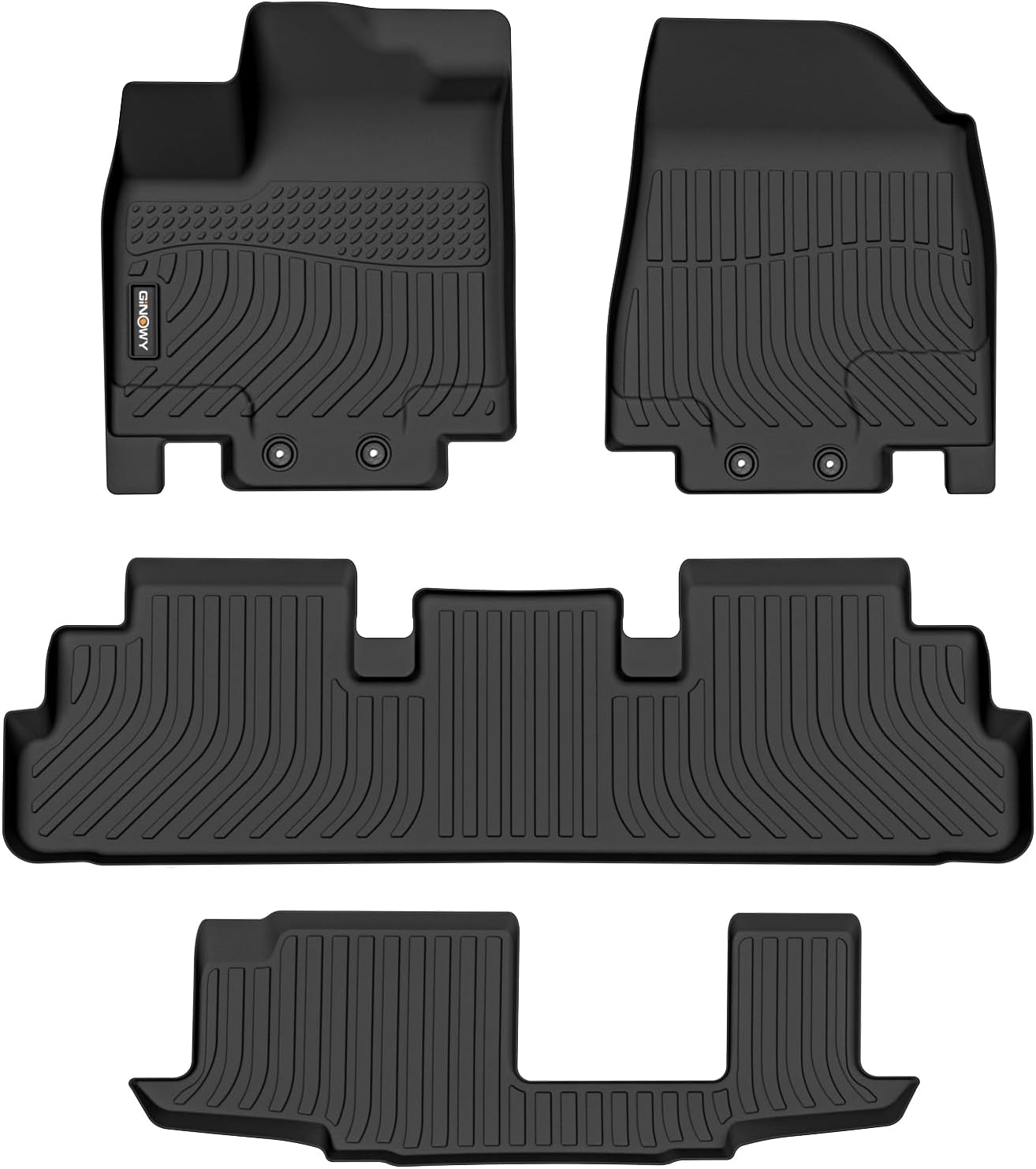 GINOWY-Floor Mats for Nissan Pathfinder 8 Passenger 2022-2024 2025 & Infiniti QX60 7 Passenger, All Weather Car Mats 2025 Pathfinder TPE Floor Liners Car Accessories Black