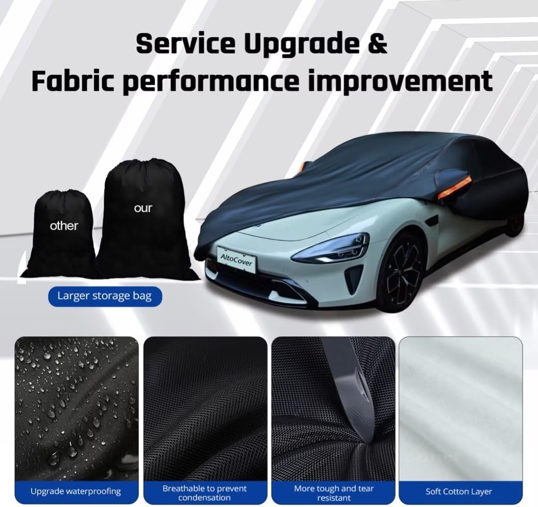 6 Layer Heavy Duty Car Cover Waterproof All Weather Protection with Cotton Liner, Universal Fit Nissan Versa, Hyundai Accent, Mazda MX-3 RX8, Subaru BRZ, Audi TT, Porsche 718 Boxster Cayman