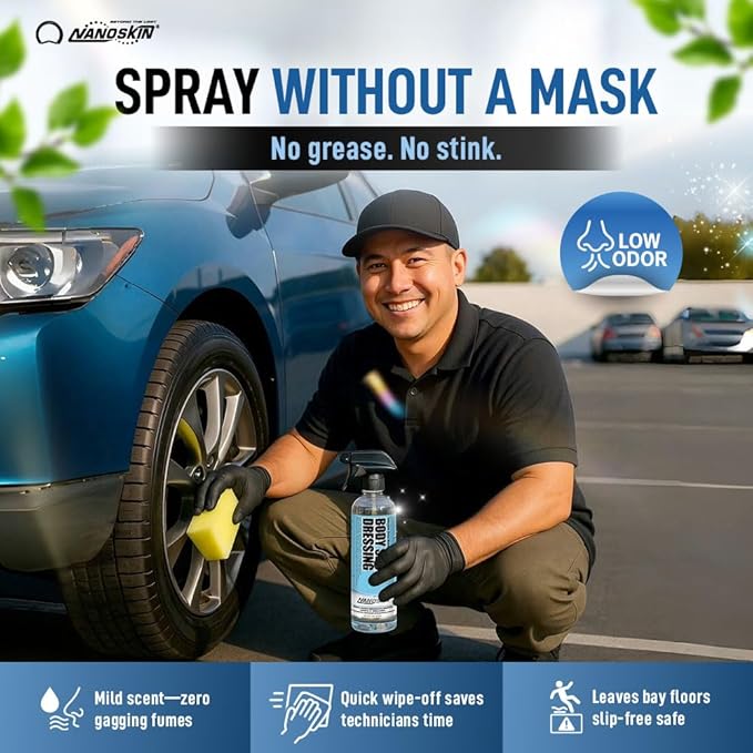 Nanoskin Body Shop Dressing 5 Gallons - Body Shop Safe, Silicone Free Formula | Restores Deep Black Color on Exterior Tires, Vinyl, Rubber, Plastic & Trim | Safe for Cars, Trucks, RVs, Boats & More