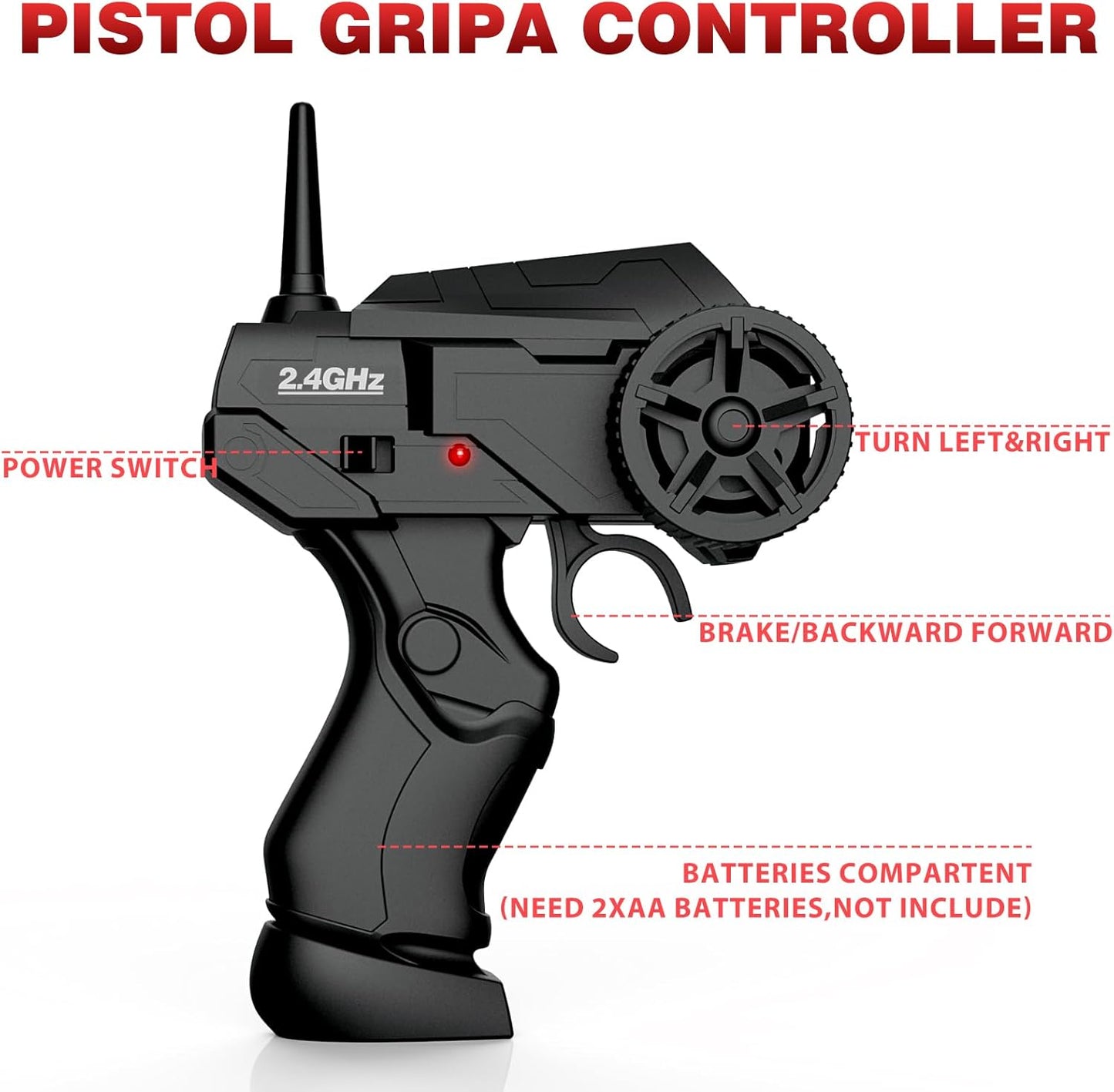 RC Drift Cars, 2.4Ghz 1:24 Remote Control Car 4WD High Speed Drifting RC Car with LED Light and Drift Tires Racing Toy Cars for Kids Boys Girls Adults(Black)