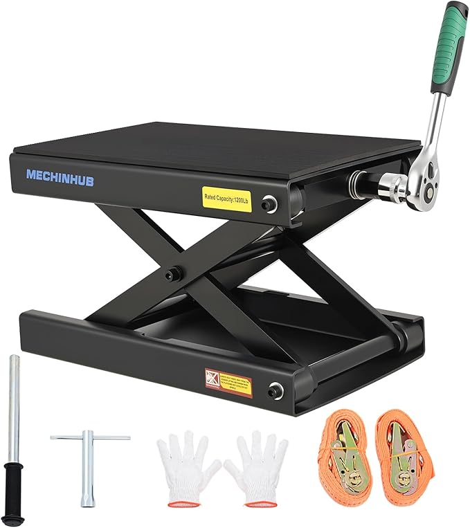 Motorcycle Lift Scissor Jack,1200 Lbs Capacity Steel Motorcycle Jack,4"-14.17" Height Range Scissor Lift，Motorcycles Scissor Lifts Repair Bracket, for Motorcycles, ATV, Motocross Bike - Black