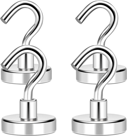 MIKEDE Magnetic Hooks, 40Lbs+ Heavy Duty Magnet Hooks for Cruise Cabins, Super Neodymium Hanging Hooks Strong Magnets with Hook for Fridge, Magnetic Hanger for Grill, Toolbox, Storage, Pack of 4