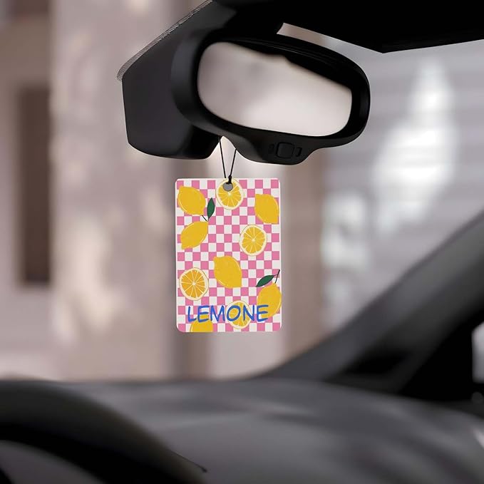 Checkered Fruit Car Air Freshener 4 Pcs, Lemon/Strawberry/Grape/Tomato Hanging Air Freshener for for Cars Closet Drawer Books, Decor for Car Accessories Mirror Decor for women.