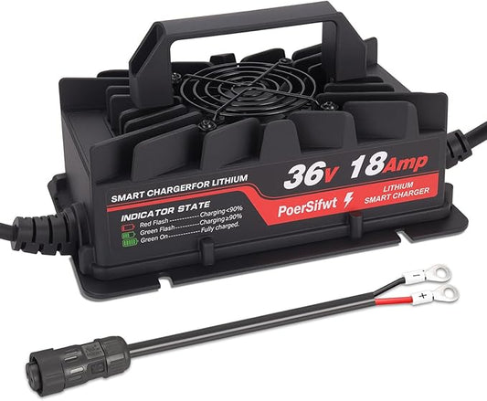 43.8V 18A LiFePO4 Battery Charger, 36V 18A Smart Lithium Battery Charger with LED Light, Waterproof 36 Volt Charger for Electric Forklift, Scooter, Tricycle, AGV Robot, Solar Energy