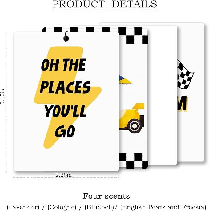 Retro Racing Car Air Freshener 4 Pcs, Black and White Checkered Race Flag Hanging Scents Air Freshener for Boys Racing Players Gifts, Vintage Scented Car Accessories Decor for Boys Room Dorm