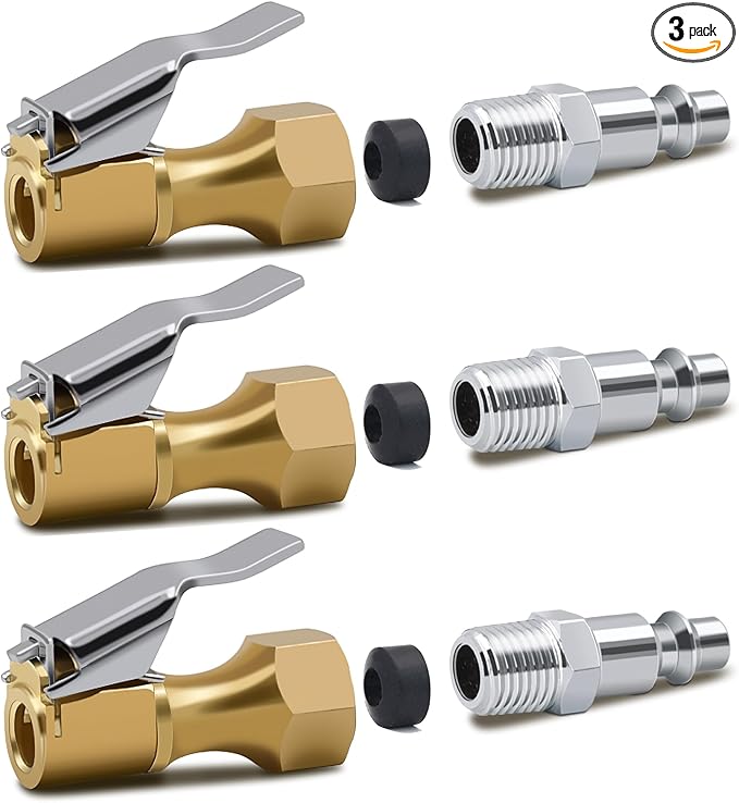 SAFELIFE Air Chuck Heavy Duty Closed Flow Tire Chuck with 1/4" FNPT for Tire Inflator Gauge Compressor Accessories (3)