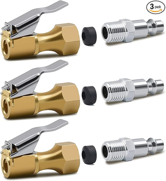 SAFELIFE Air Chuck Heavy Duty Closed Flow Tire Chuck with 1/4" FNPT for Tire Inflator Gauge Compressor Accessories (3)