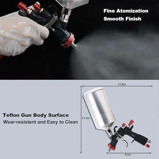 AEROPRO Tools R500 LVLP Double Air Spray Gun Kit with 1000cc Aluminum Cup, A610 Paint Guns Automotive, Car Paint Gun Sprayer, Paint Gun for House Painting, Car, Furniture, Varnish and Top Coat