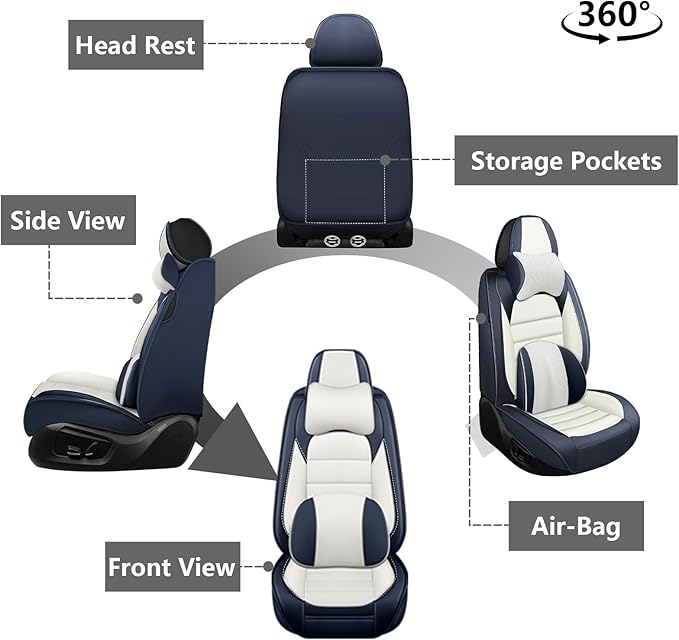 Car Seat Covers for GMC Sierra 1500/2500/3500 Denali SLT AT4 AT4X Base Seat Covers 2008-2025, Waterproof Premium Nappa Leather Seat Protectors(Luxury 2 Seats/Black&White)
