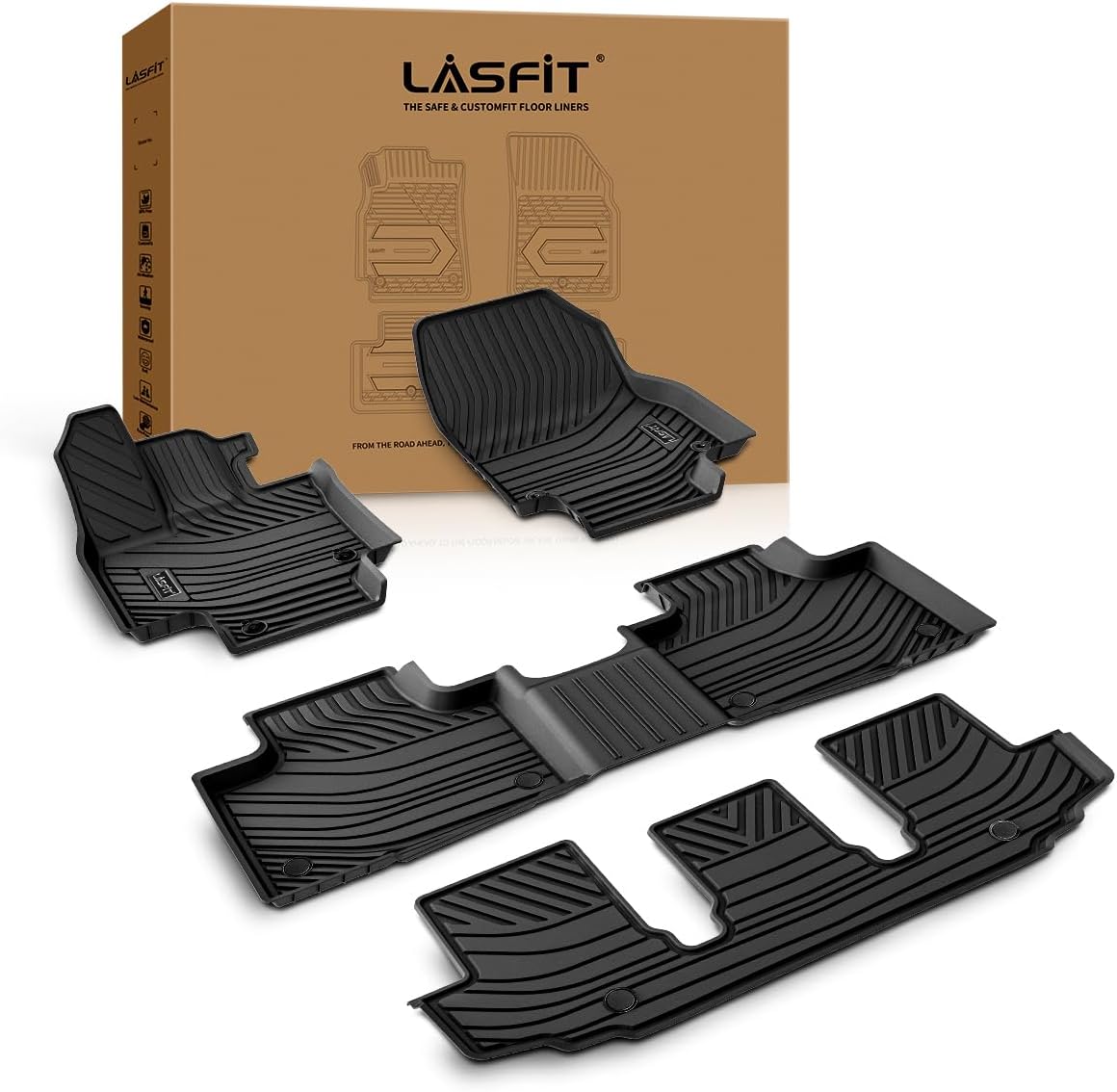 LASFIT Floor Mats for Toyota Highlander 2020-2025 8-seat (Not for Hybrid) All Weather TPE Custom fit Floor Liner for Highlander car mats, Front and Rear 2 Row Mats.