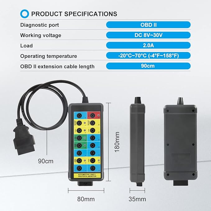 CMTOOL OBD2 Breakout Box with LED Light Indicator, Professional 16-Pin OBD Breakout Box, Automotive Electrical Diagnostic Test Tool, Portable Testing Tool