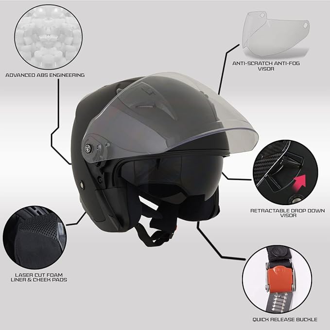 Milwaukee Helmets Open Face 3/4 Motorcycle Biker Rider Helmets MPH98XX - Large