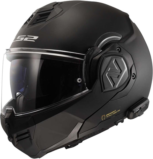 LS2 Helmets Advant Modular Helmet with Integrated Cardo 4X Bluetooth (Noir Matte Black - Medium)