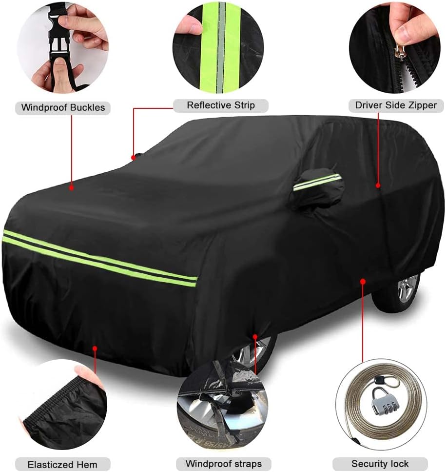 Waterproof Car Cover Compatible with 2005-2025 Chevrolet Equinox LS/LT/RS/Premier, 420D Oxford Cloth Black All Weather Car Covers with Zipper Door for Snow Rain Dust Protection