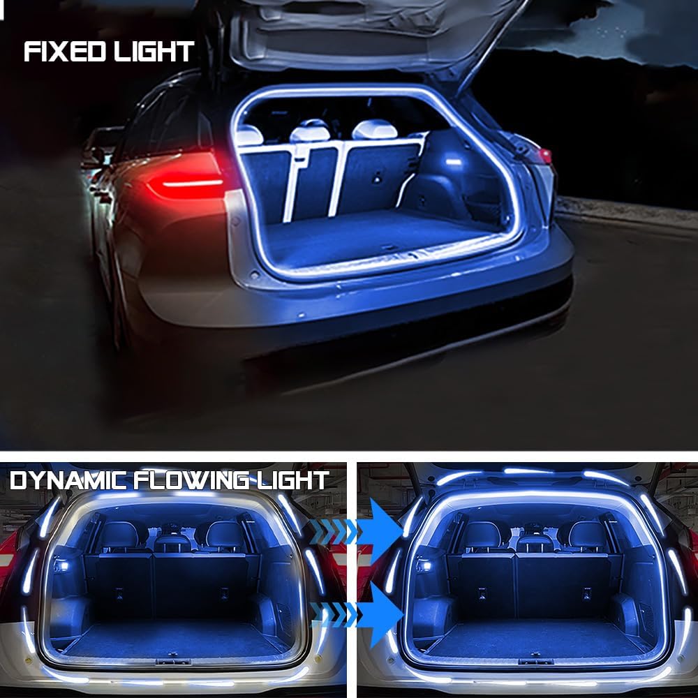 Upgrade Dynamic Flowing Car LED Trunk Light Strip, 79Inch Universal Flexible Cutting Silicone Waterproof Neon Lights Strip, 12V Interior Ambient Lighting for Cars SUVs(Blue)