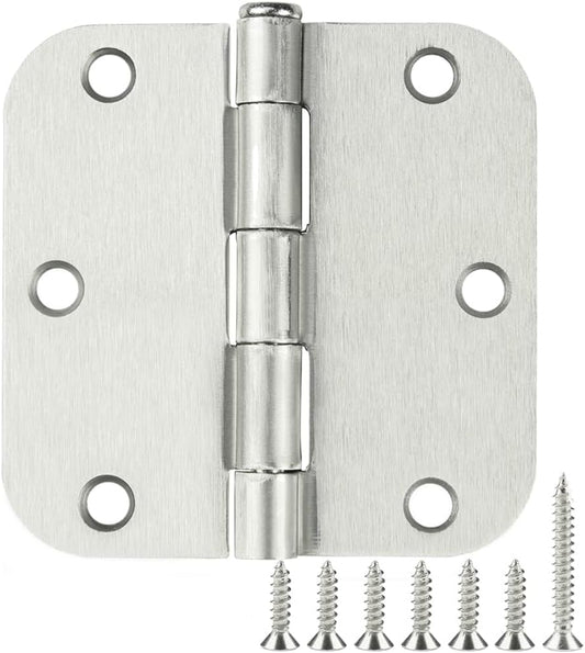 100 Pack Interior Door Hinges Brushed Nickel 3.5 inch x 3 1/2" 5/8" Round Residential Bi-fold Bedroom Standard Hinge for Wood Single/Double Bedroom Doors Silver House Hardware Kit Controls 3 ½"