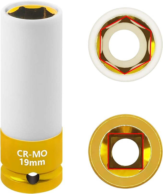 19mm 1/2"Drive Wheel Protector Impact Socket, Lug Nut Impact Socket, Non-Marring Lug Nut Thin Wall Deep Socket, Wheel Protector Hand Repair Tool