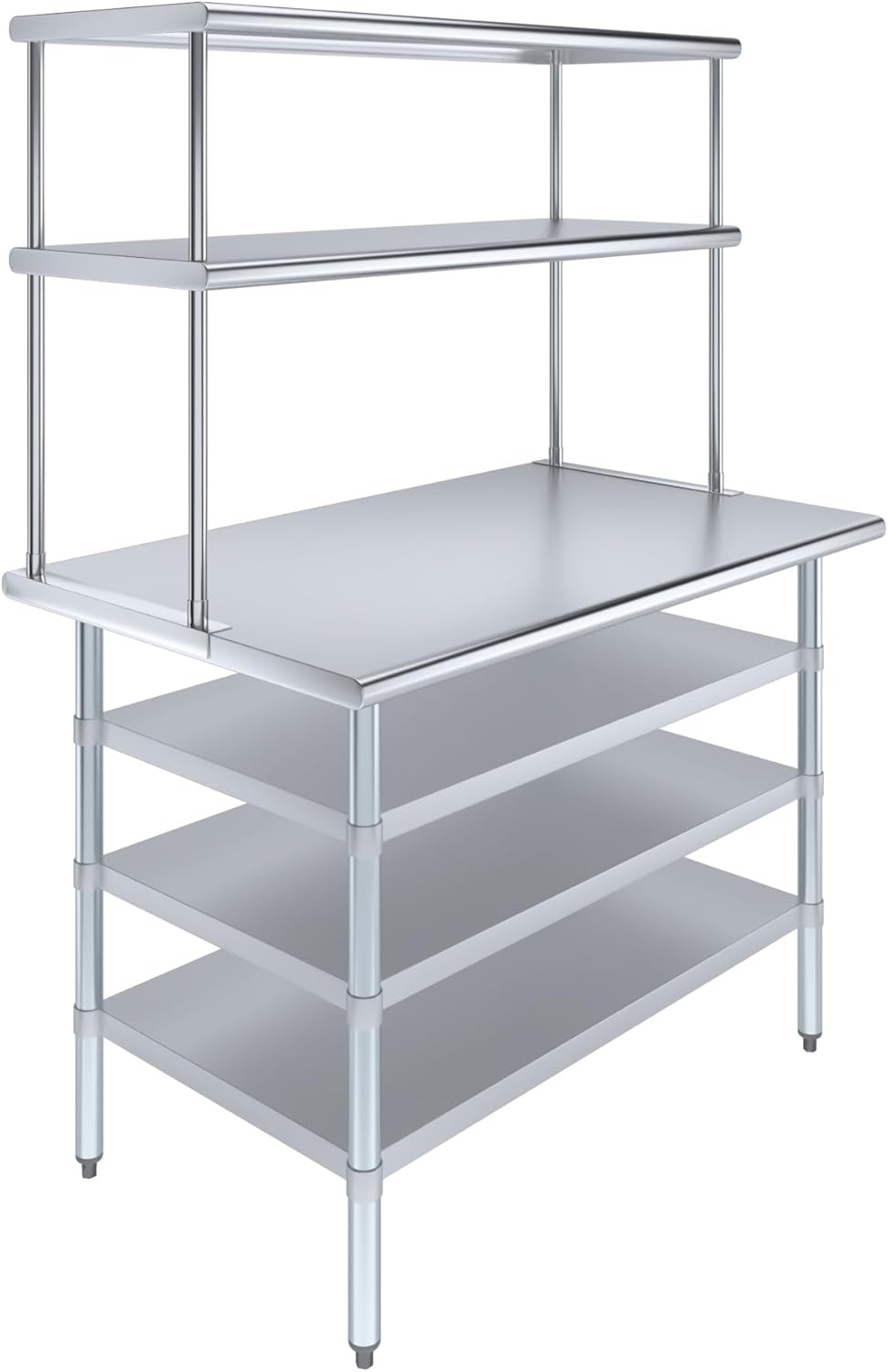 Amgood 30" x 48" Stainless Steel Work Table with 3 Shelves and 18" Wide Double Tier Overshelf | Metal Kitchen Prep Table & Shelving Combo | NSF