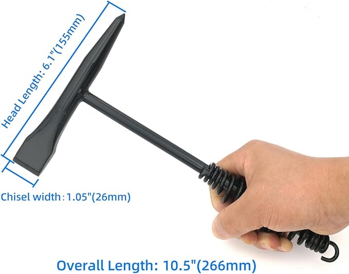 Welding Chipping Hammer with Coil Spring Handle,10.5",Cone and Vertical Chisel,11" Wire Brush