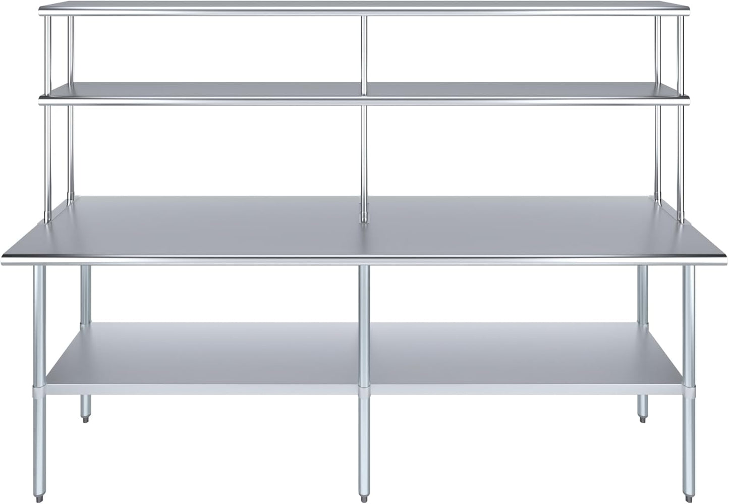 Amgood Stainless Steel Work Table Double Tier Overshelf | Metal Kitchen Prep Table & Shelving Combo (24" x 96" Work Table + 12" Overshelf)